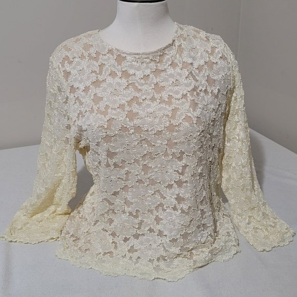 XXL Coldwater Creek Long Sleeve beige cream mesh lace embroidered floral plus - Picture 7 of 7